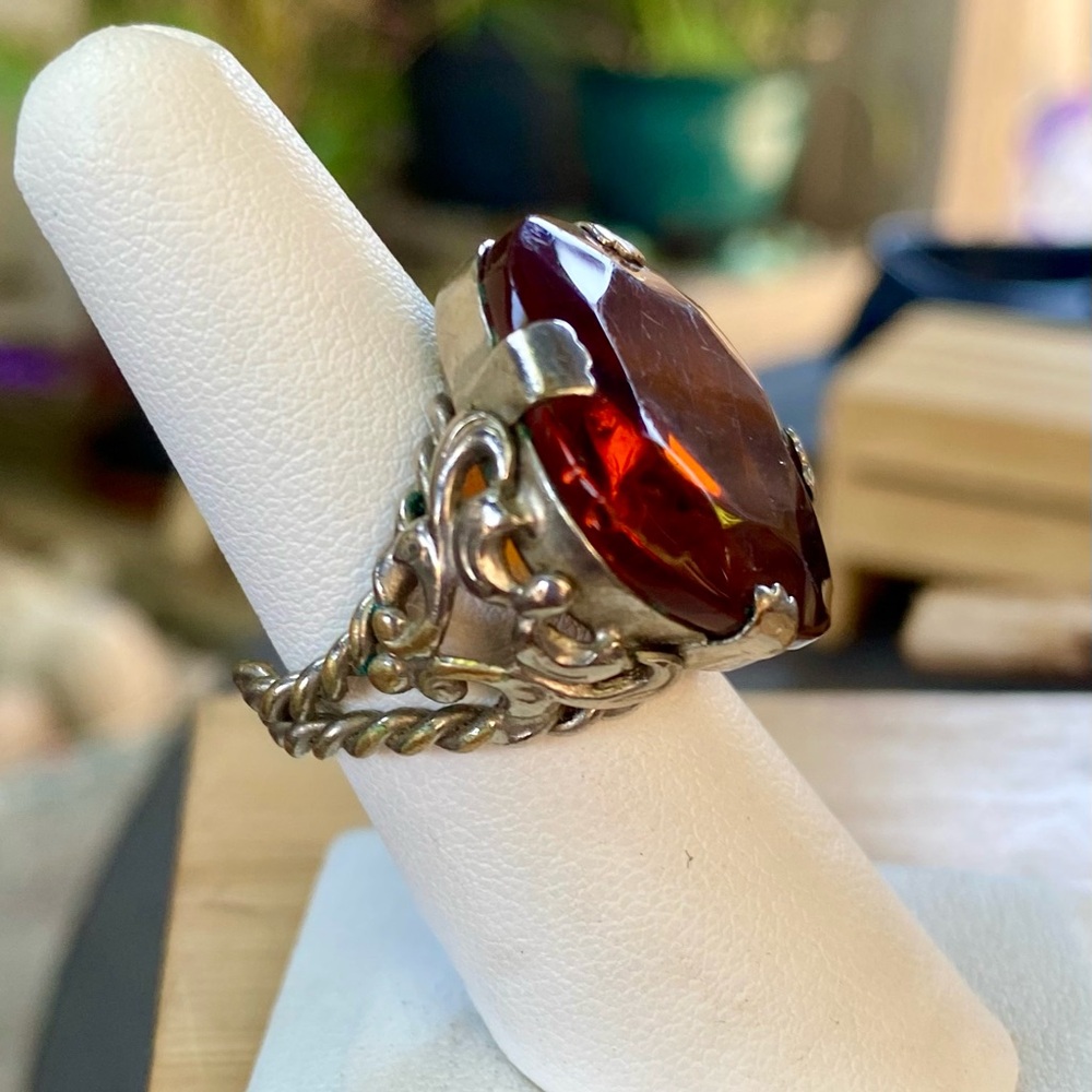 Vintage Smoky Red Quartz Ring Size 7